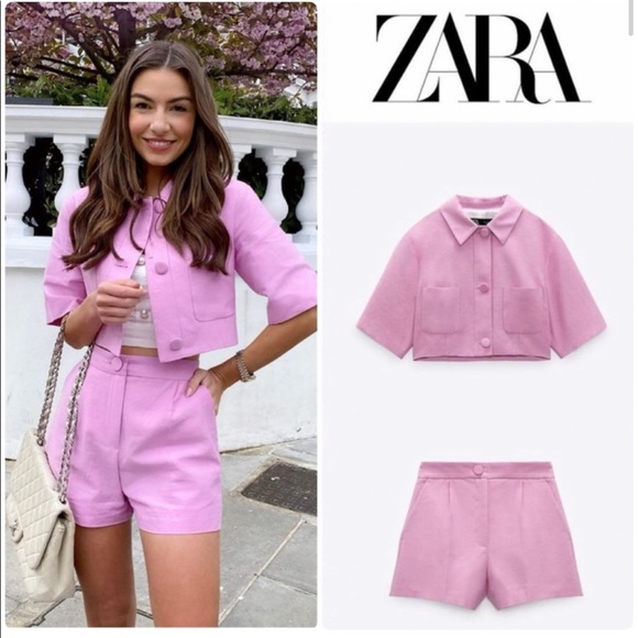 Zara Other - NWT Zara 2-Piece Cropped Button Blazer& Shorts Set
